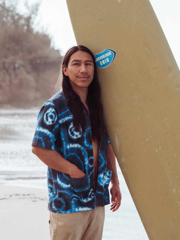 finisterre Men's Hendra Linen Short Sleeve Shirt Shibori Print