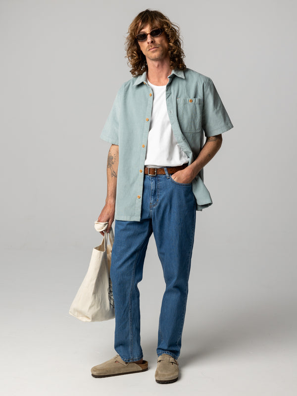 Finisterre Men's Jetty Cord Short Sleeve Shirt Blue Stone