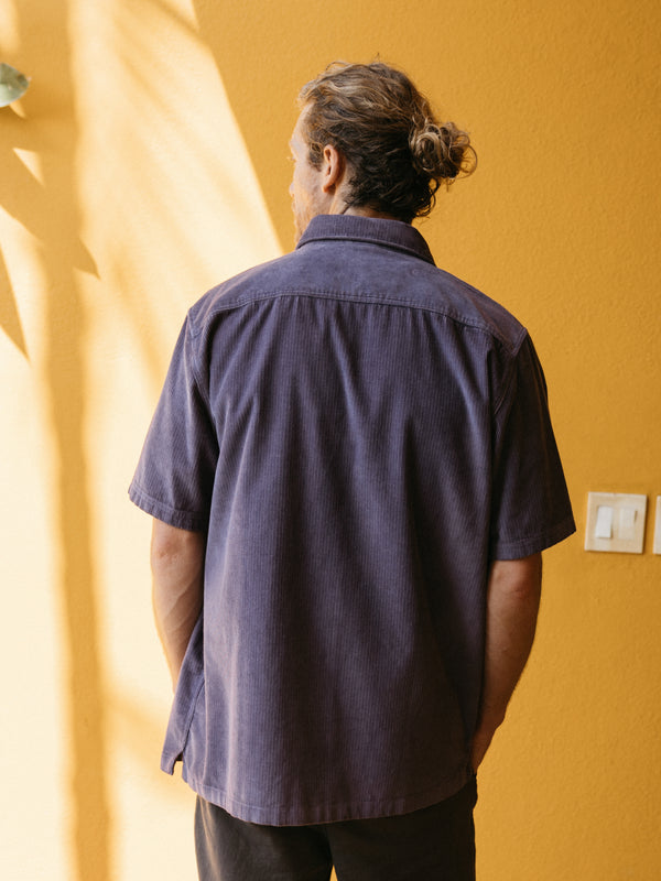 Finisterre Men's Jetty Cord Short Sleeve Shirt Violet Sky