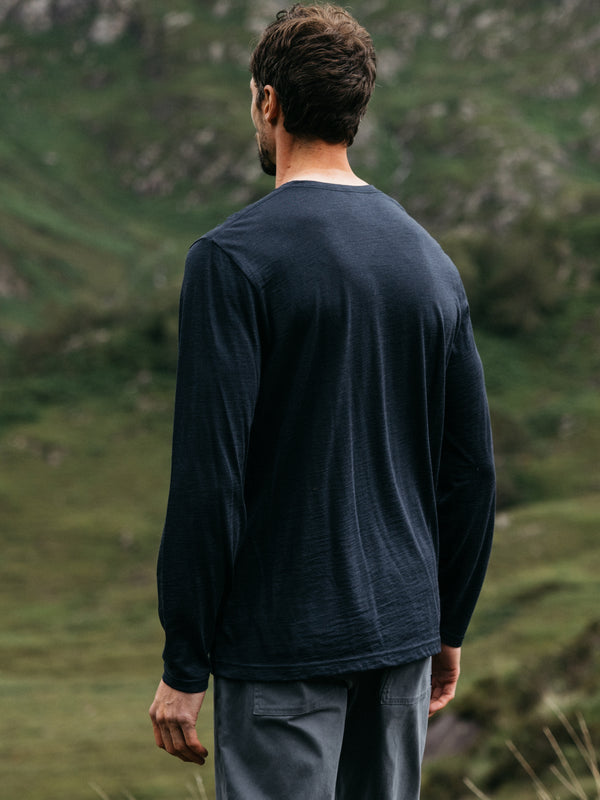 Finisterre Men's Seeker Merino Long Sleeve T-Shirt Navy