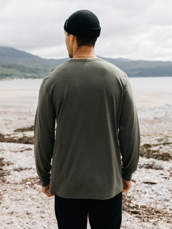 Finisterre Men's Seeker Merino Long Sleeve T-Shirt Olive