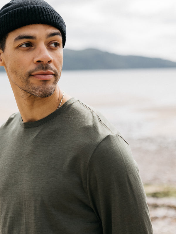 Finisterre Men's Seeker Merino Long Sleeve T-Shirt Olive