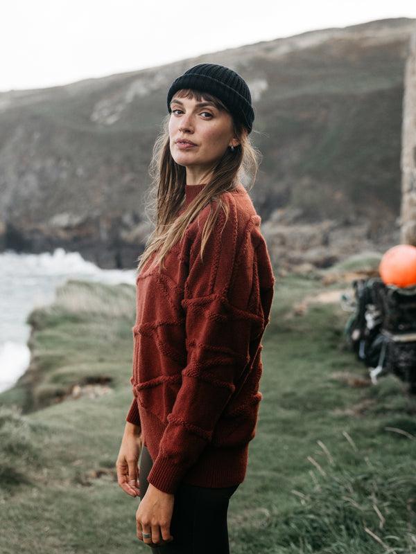 Finisterre Women's Arkose Knit Jumper Dark Rosewood