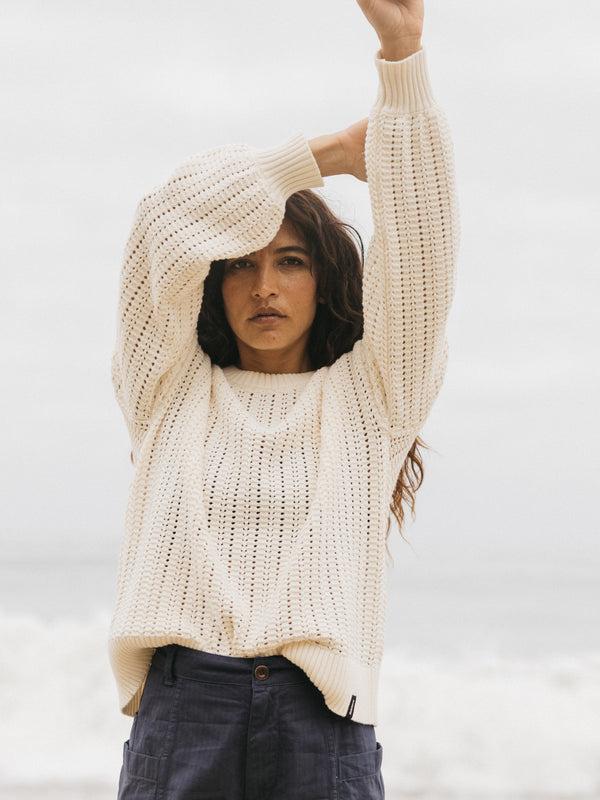 finisterre Women's Bracken Stitch Crew Neck Jumper Ecru