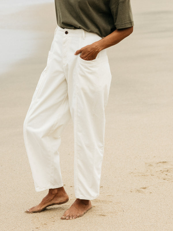 finisterre Women's Croft Workwear Barrel Trouser Ecru