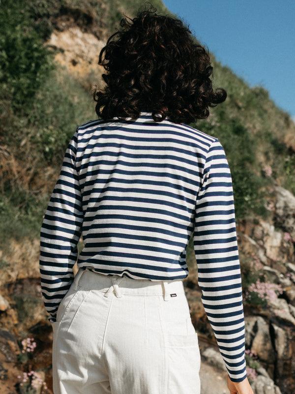 Finisterre Women's Eldon Long Sleeve T-Shirt Deep Blue/White