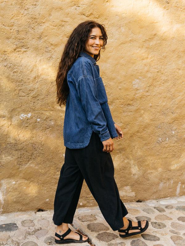 Finisterre Women's Gwavas Denim Overshirt Washed Indigo Denim