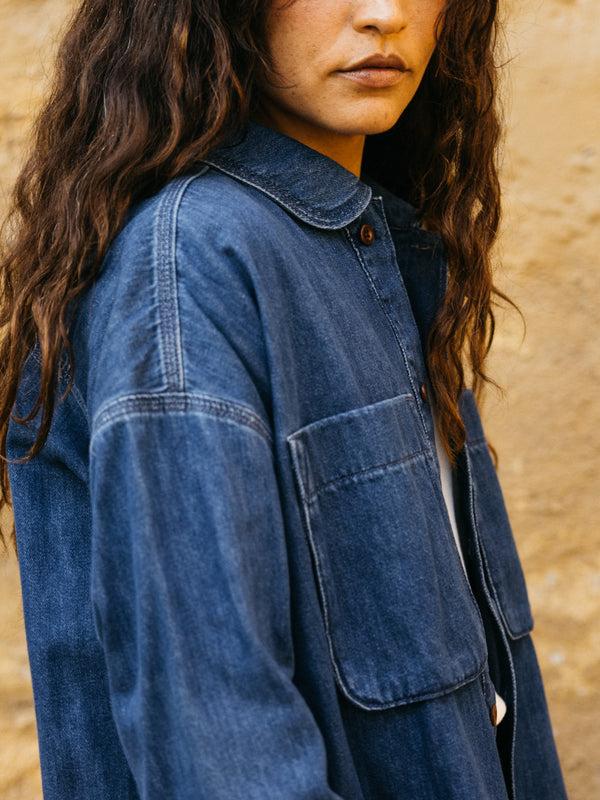 Finisterre Women's Gwavas Denim Overshirt Washed Indigo Denim