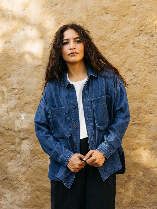 finisterre Women's Gwavas Denim Overshirt Washed Indigo Denim