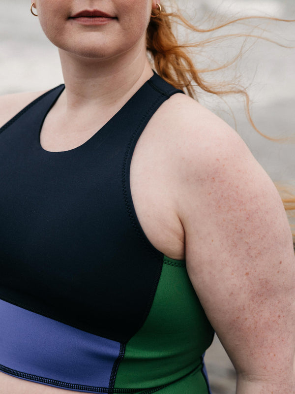 Finisterre Women's Kaia 2mm Yulex® Bikini Top Navy/Lake/Samphire