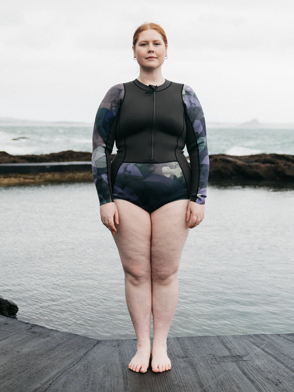 Finisterre Women's Kaia 2mm Yulex® Long Sleeve Swimsuit Raven Lofi Print
