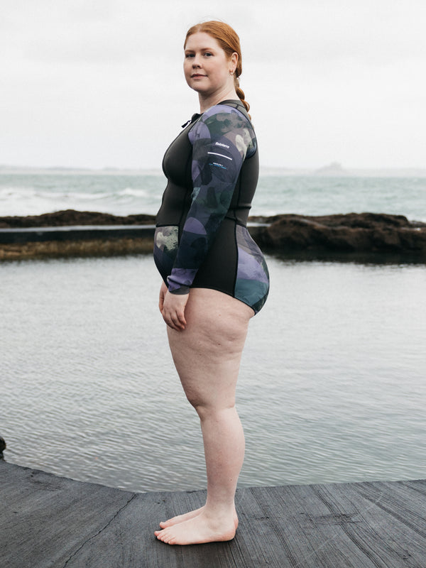 Finisterre Women's Kaia 2mm Yulex® Long Sleeve Swimsuit Raven Lofi Print