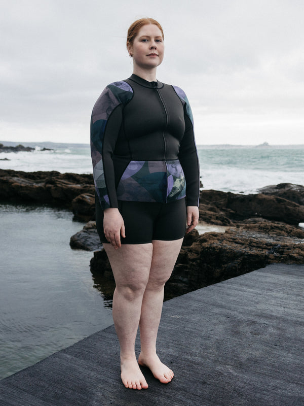 Finisterre Women's Kaia 2mm Yulex® Long Sleeve Top Raven Lofi Print