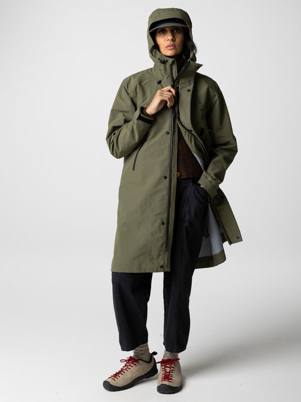 Finisterre Women's Longline Stormbird Waterproof Jacket Olive