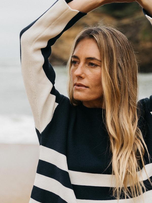 Finisterre Women's Lovan Stripe Knit Jumper Navy/Ecru