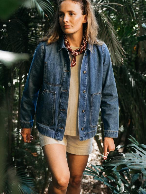 Finisterre Women's Yarrel Denim Chore Jacket Washed Indigo
