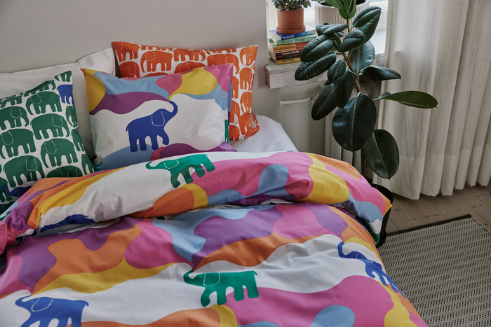 Finlayson Elefantti Riemu Duvet Cover Set Bright Multi / White