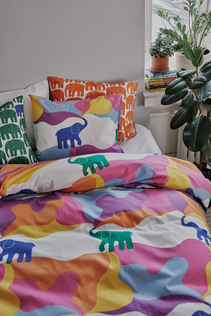 Finlayson Elefantti Riemu Duvet Cover Set Bright Multi / White