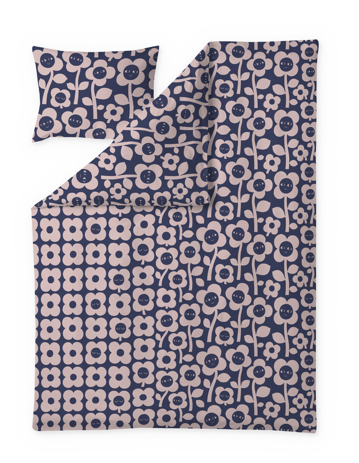 Finlayson Kukkariemu Children's Duvet Cover Set Dark Blue / Rose