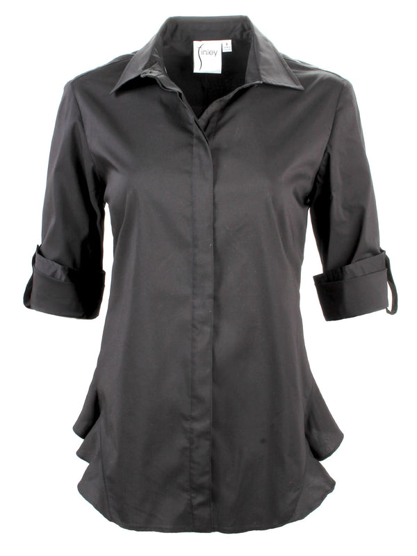 Finley Agetha Black Poplin Shirt With A Ruffle Hem And Tailored Shape