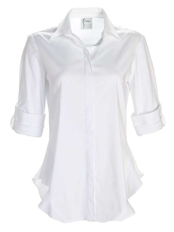 Finley Agetha White Poplin Blouse With A Ruffle Hem And Tailored Shape