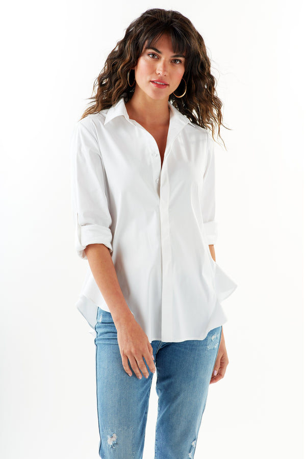 Finley Agetha White Poplin Blouse With A Ruffle Hem And Tailored Shape