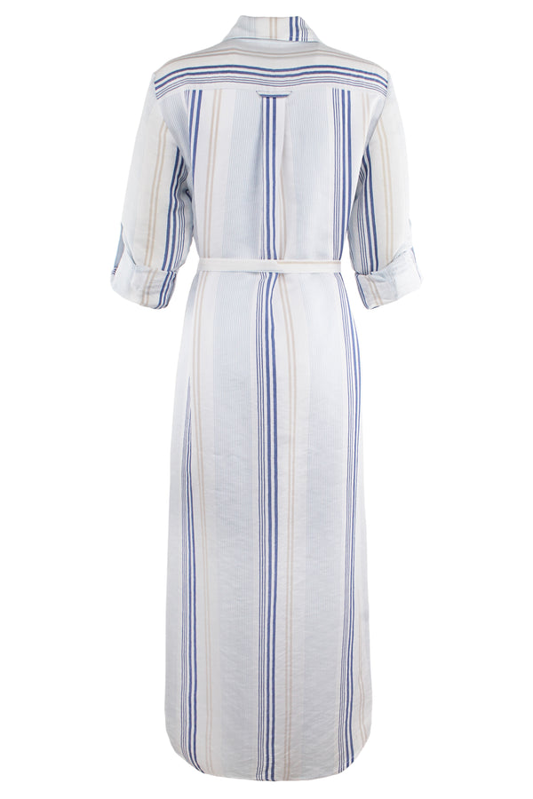 Finley Alex Long Tie Front Dress With Self Belt And Blue & White Stripe