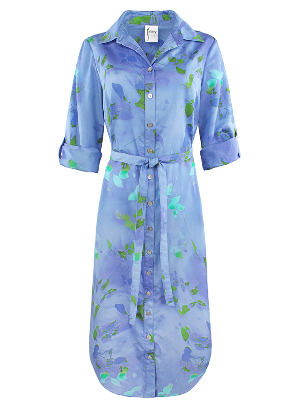 Finley Alex Long Tie Front Dress With Self Belt Purple Multi Print