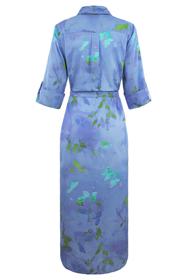 Finley Alex Long Tie Front Dress With Self Belt Purple Multi Print