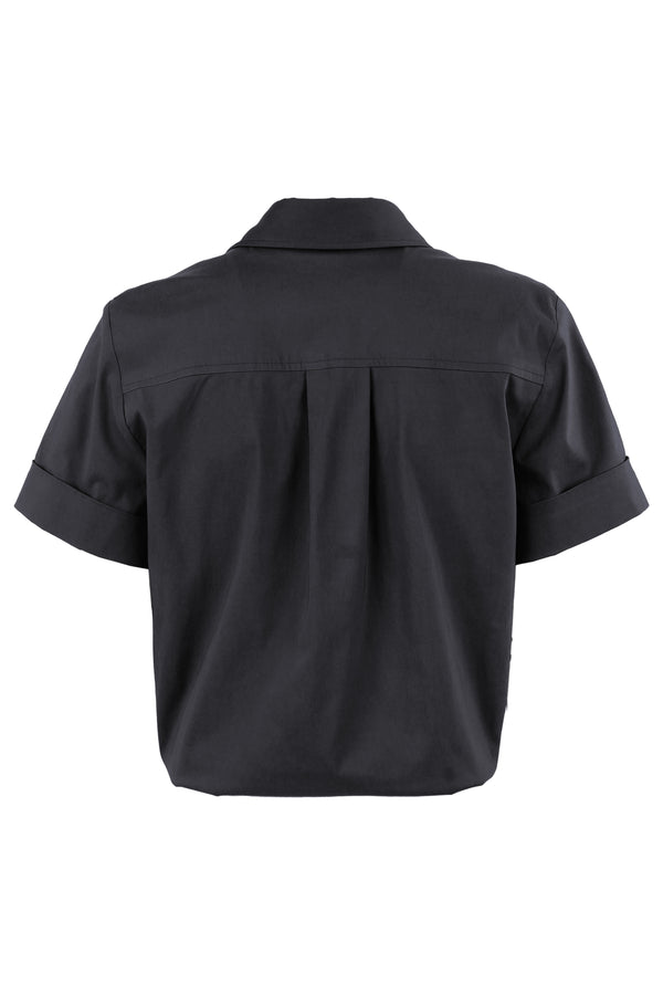 Finley Alli Turquoise Blue Stretch Shirt With A Front-twist Hem And Short Cuffed Sleeves