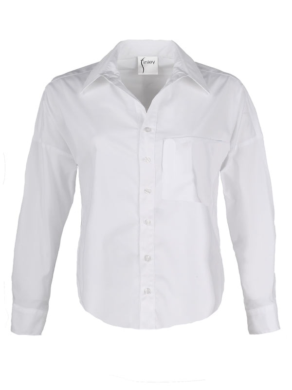 Finley Andie Cropped White Poplin Shirt With A Shirttail Hem