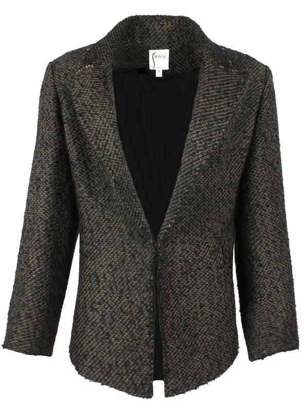 Finley Baxter Semi-fitted Single Breasted Tweed Jacket With Frayed Hems In Olive & Black