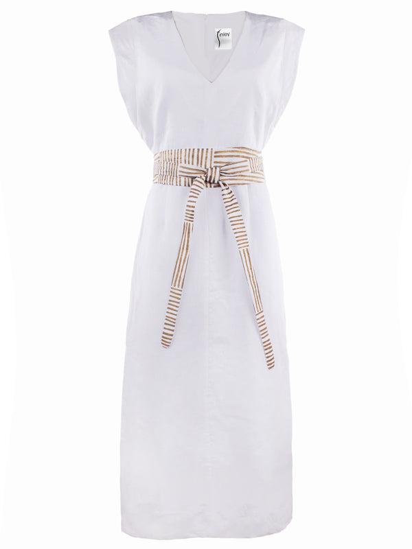 Finley Beverly Dress White Washed Linen Shirt Dress With Wrap Belt And A Maxi Length