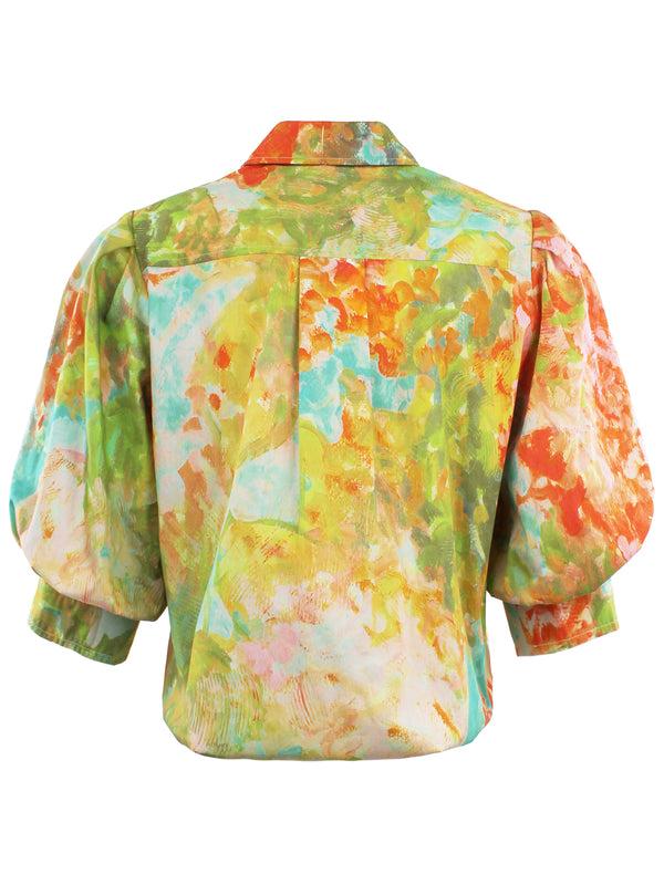 Finley Bomba Monet Floral Print Blouse With A Front-twist Hem And Short Blouson Sleeves