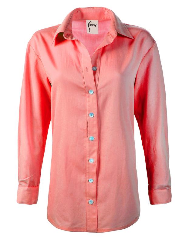 finley Boyfriend Shirt Rose red cotton voile blouse with an oversize "boyfriend" shape