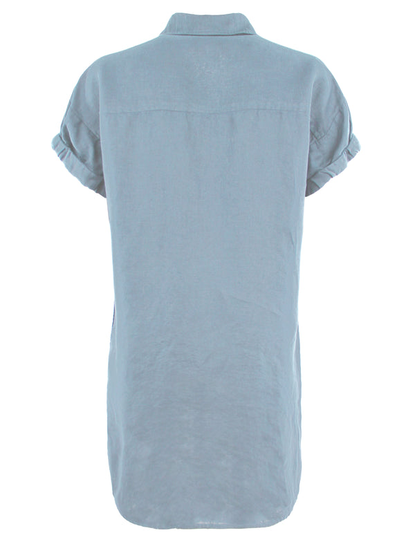 Finley Camp Dress Light Blue Washed Linen Shirt Dress With Side Pockets And A Relaxed Contour