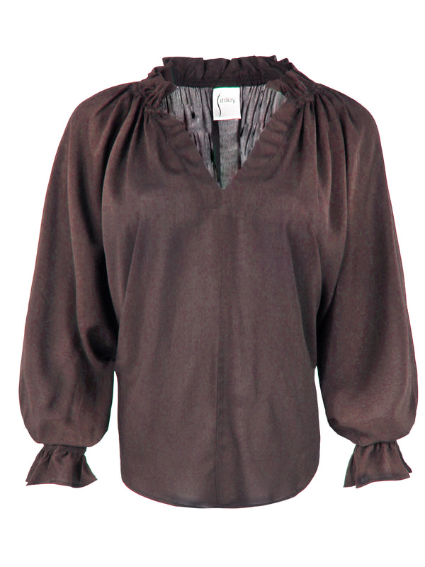 Finley Candace Viscose Voile Popover Top With Long Blouson Sleeves And Ruffle Detail