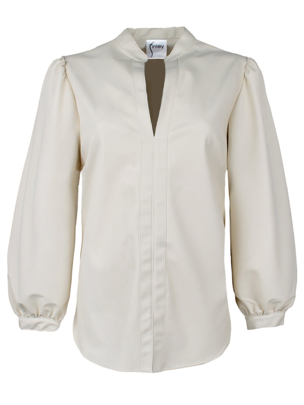 Finley Catherine Popover Shirt With A Band Collar In Vegan Leather