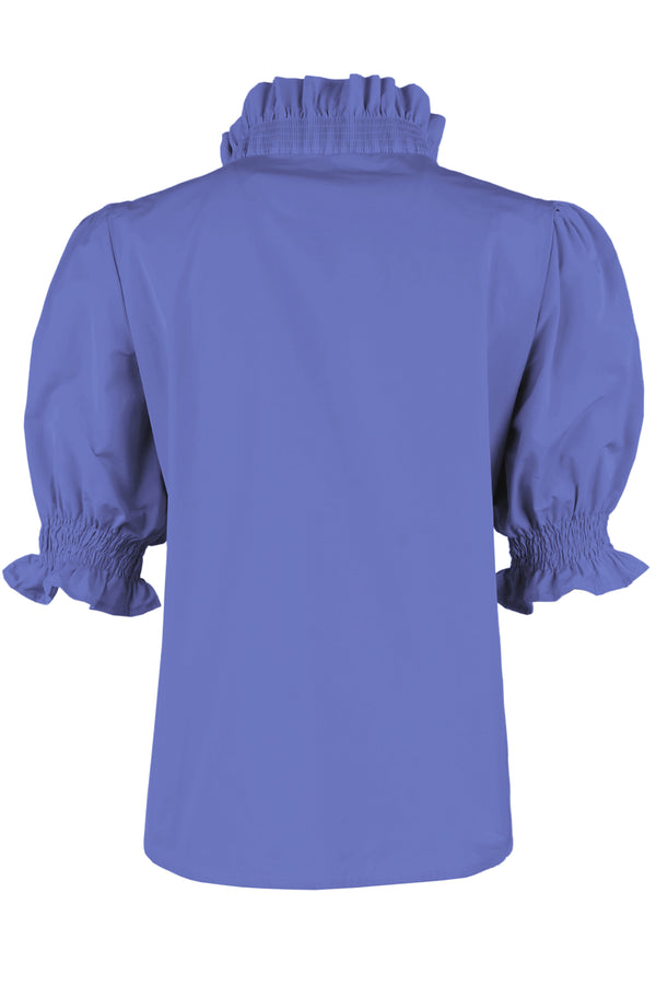 Finley Cici Ruched Solid Poplin Blouse With A Ruffle Neckline And 3/4 Blouson Sleeves