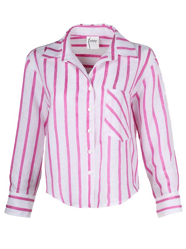 Finley Crop Andie Cropped Striped Linen Blouse With A Shirttail Hem