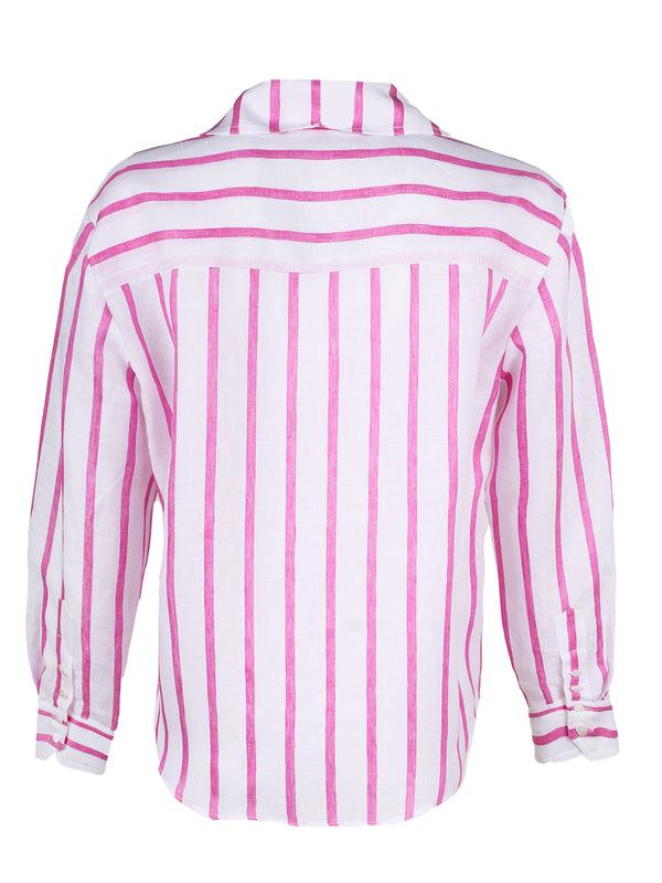 Finley Crop Andie Cropped Striped Linen Blouse With A Shirttail Hem