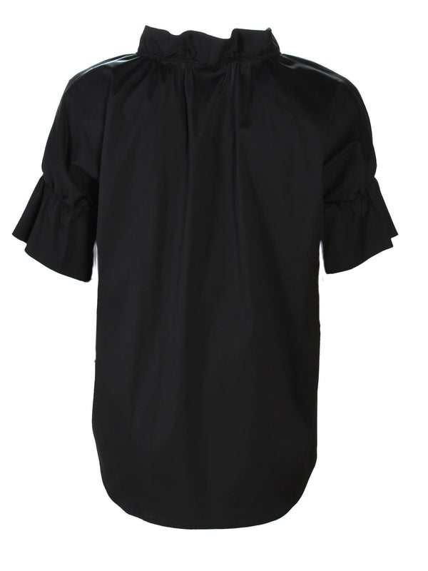 Finley Crosby Black Stretch Pullover Blouse With Ruffle Collar & Sleeve Detail
