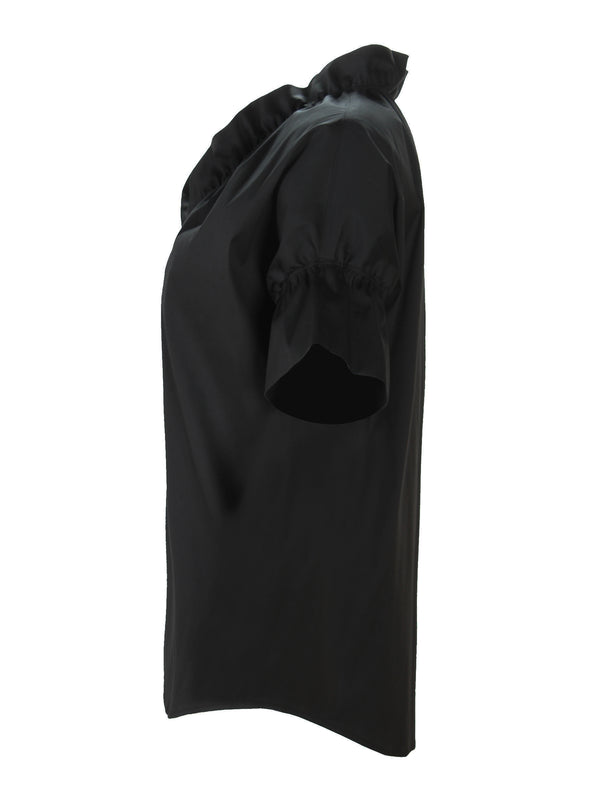 Finley Crosby Black Stretch Pullover Blouse With Ruffle Collar & Sleeve Detail