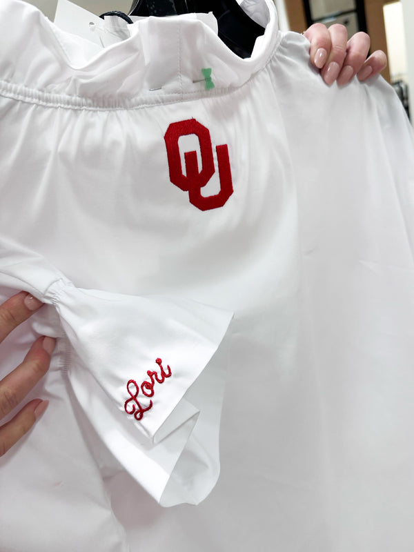 Finley Crosby Silky White Poplin Blouse With Ruffle Collar & Sleeve Detail