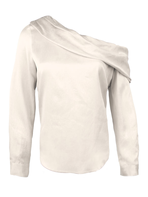Finley Dani Asymmetric Popover Long Sleeve Off-shoulder Top With A Foldover Neckline And A Relaxed Contour