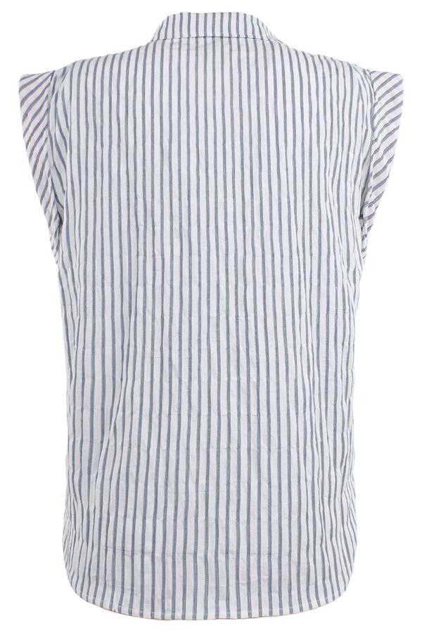 Finley Daryl Cap Sleeve Gray Textured Stripe Shirt With Chest Pocket And A Shirttail Hem