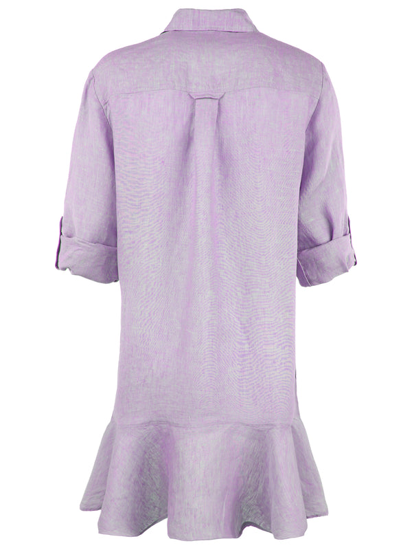 Finley Drop Waist Float Washed Linen Shirt Dress With A Shift Silhouette Ruffle Hem And Relaxed Contour