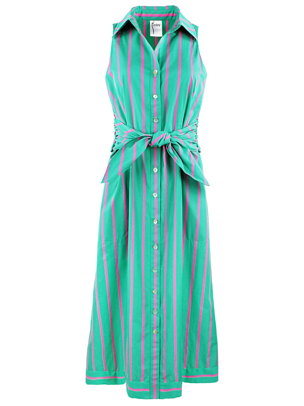 Finley Ellis Sleeveless Tie Front Maxi Dress In Green And Pink Stripe