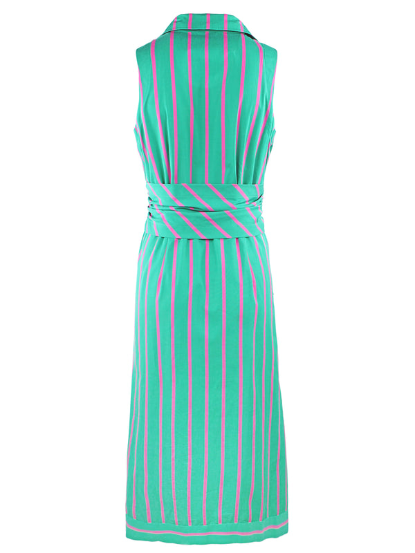 Finley Ellis Sleeveless Tie Front Maxi Dress In Green And Pink Stripe