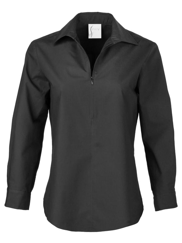 Finley Endora Black Poplin Shirt With Half-zip Collar And Tailored Shape